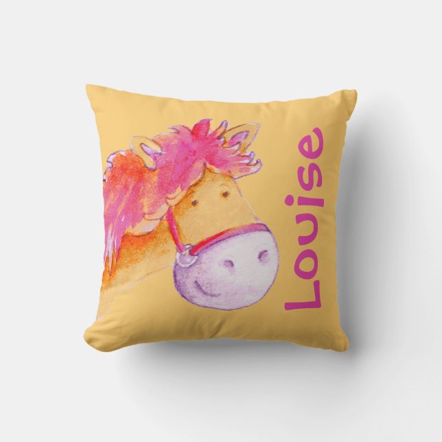 Pony Name & Geburt neugeborenes Geschenk orange ro Kissen (Vorderseite)