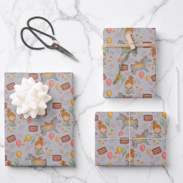 Pony Party Geschenkpapier Set (Vorderseite)