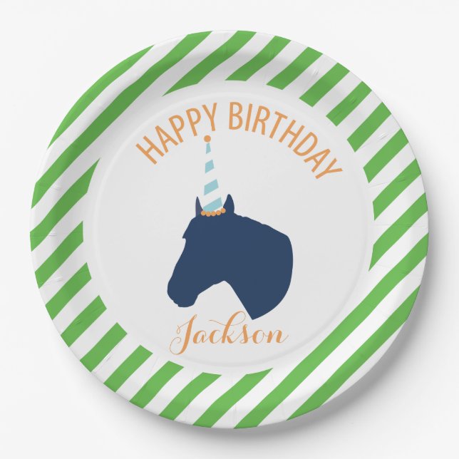 Pony-Party-personalisiertes Papierplatten-Grün Pappteller (Vorderseite)