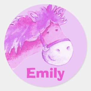 Pony-Pferdeaufkleber Mädchen-Namensemilys rosa Runder Aufkleber