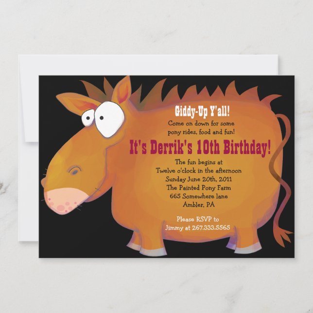 PONY PONY Horseback Anniversaire Fête Invitation (Devant)