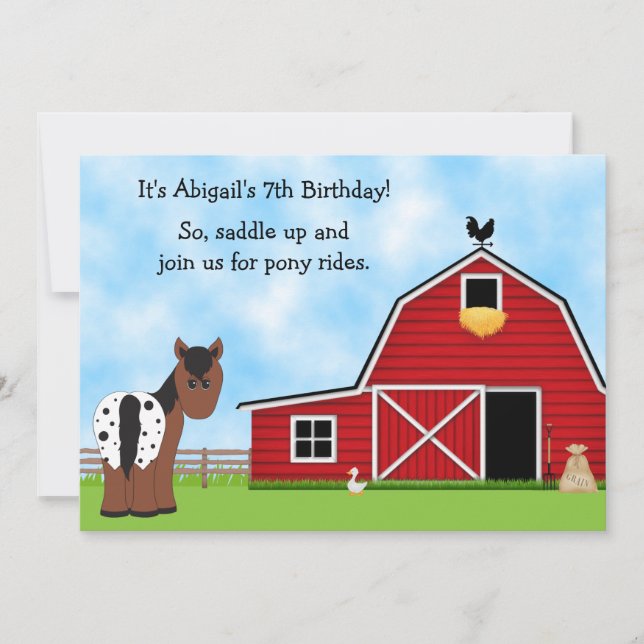 Pony Rides Horseback Reiten Geburtstag Einladung (Vorderseite)