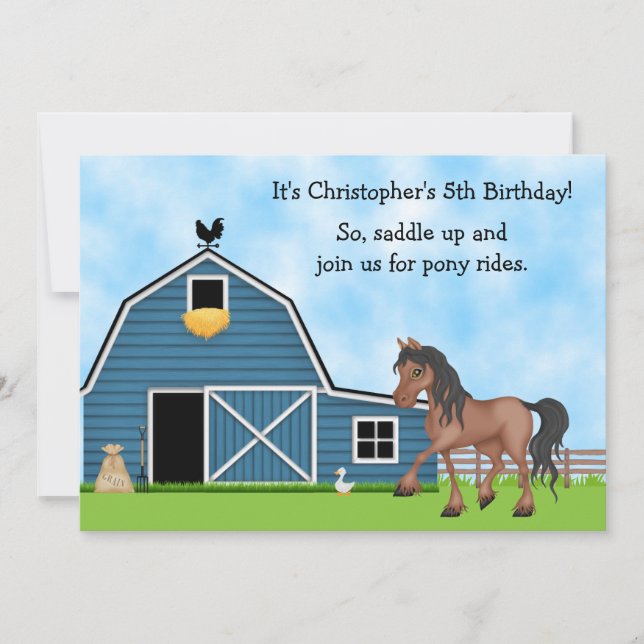 Pony Rides Horseback Riding Boys Birthday Einladun Einladung (Vorderseite)