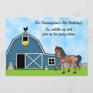 Pony Rides Horseback Riding Boys Birthday Einladun Einladung