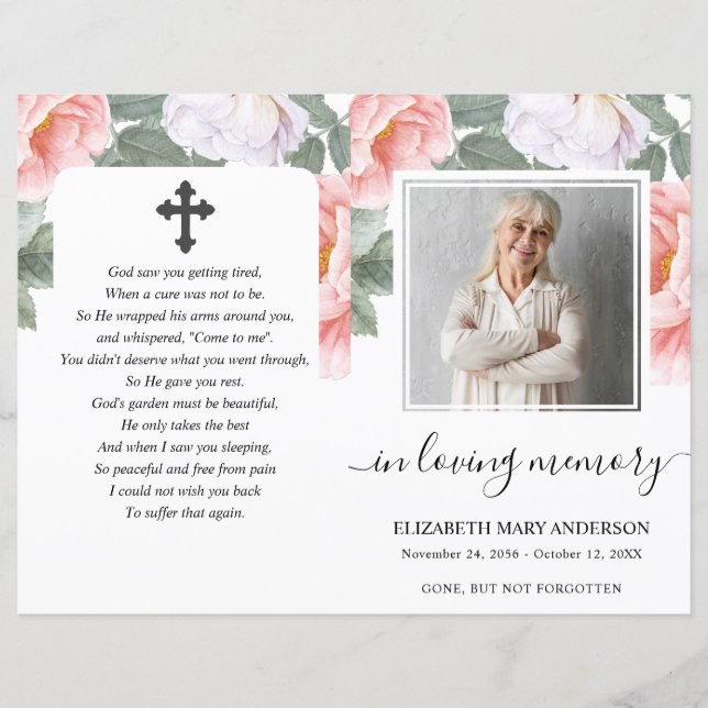 Pony rose Floral Aquarelle Photo Programme funérai (Devant)