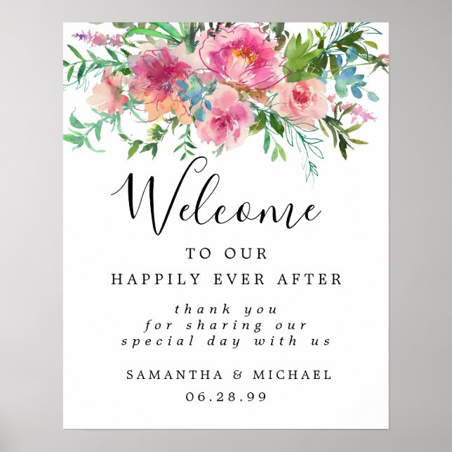 Pony rose Floral Élégante Affiche de bienvenue de  (Devant)