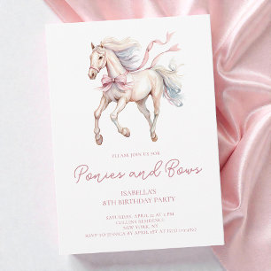 Ponys und Schleifen Rosa Wasserfarbe 8. Geburtstag Einladung