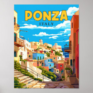 Ponza Italien vintage Reiseillustration Poster