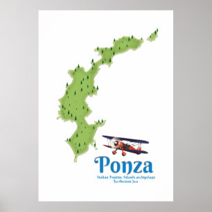 Ponza Italienische Inselkarte. Poster