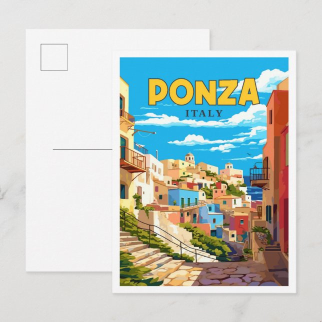 Ponza Italy Vintage Illustration Postkarte (Vorne/Hinten)