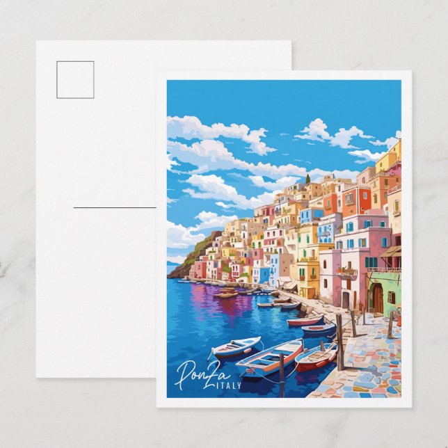 Ponza Italy Vintage Illustration Postkarte (Vorne/Hinten)