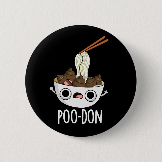 Poo-don Funny Udon Pun Dunkler Hintergrund Button (Vorderseite)