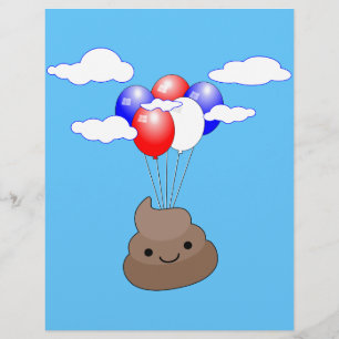 Poo Emoji fliegen mit Balloons in blauem Himmel