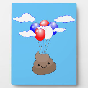 Poo Emoji fliegen mit Balloons in blauem Himmel Fotoplatte