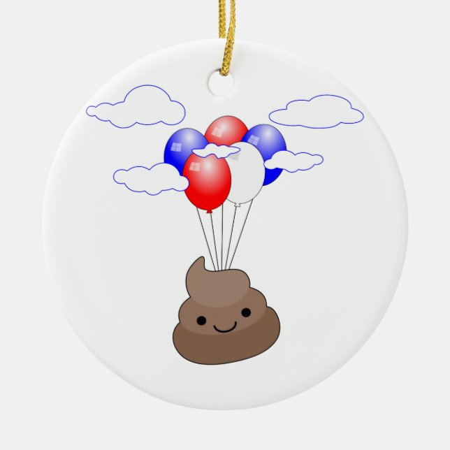 Poo Emoji fliegen mit Balloons Keramik Ornament (Vorne)