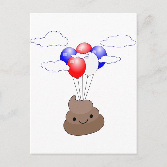 Poo Emoji fliegen mit Balloons Postkarte (Vorderseite)