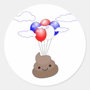 Poo Emoji fliegen mit Balloons Runder Aufkleber