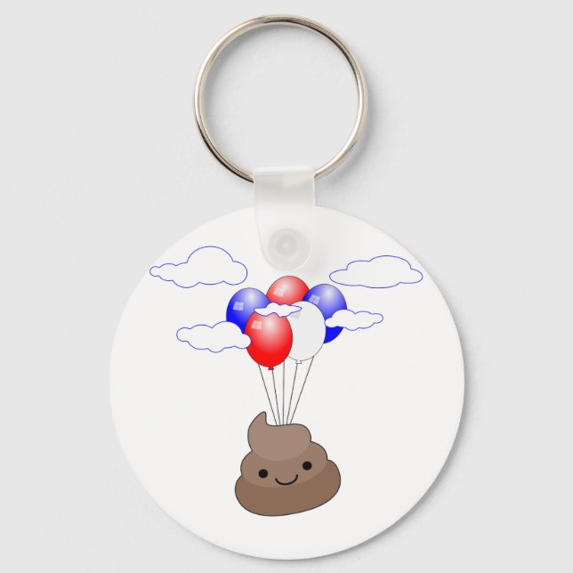 Poo Emoji fliegen mit Balloons Schlüsselanhänger (Vorderseite)