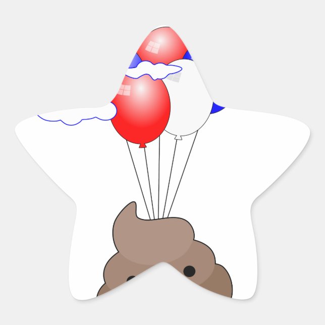 Poo Emoji fliegen mit Balloons Stern-Aufkleber (Vorderseite)