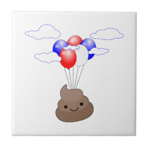 Poo Emoji Flug mit Balloonen Fliese