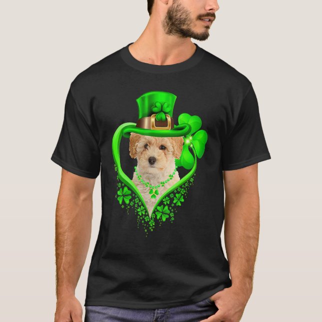 Poochon Dog St Patricks Day Lover Irish Shamrock T-Shirt (Vorderseite)