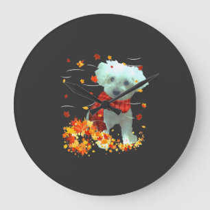 Poochon Herbstschal - Hunde Herbstlaub Große Wanduhr