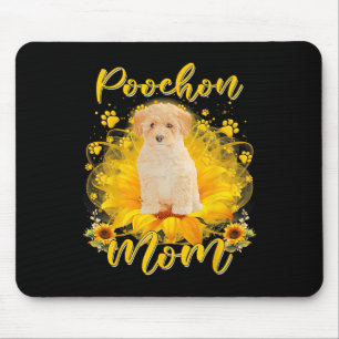 Poochon Hund Mama mit Sonnenblumen Hund Paws Mütte Mousepad
