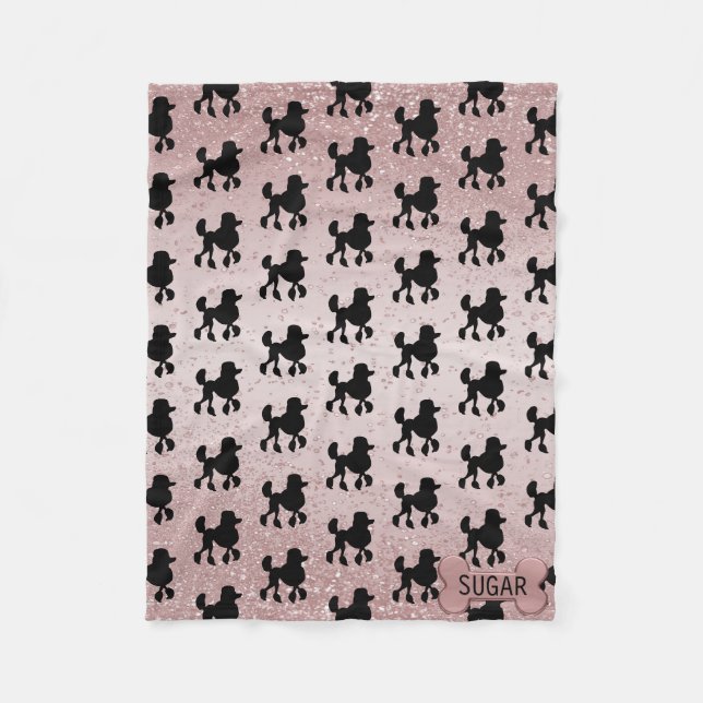 Poodle auf Rose Gold Glitzer Fleecedecke (Vorderseite)