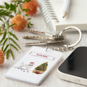 Poodle blanc Funny Chien de Noël avec arbre