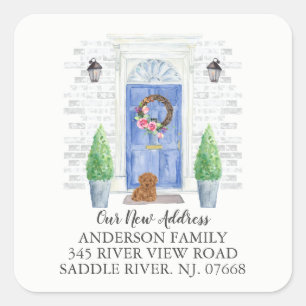 Poodle Blue Dose New Address Label Aufkleber