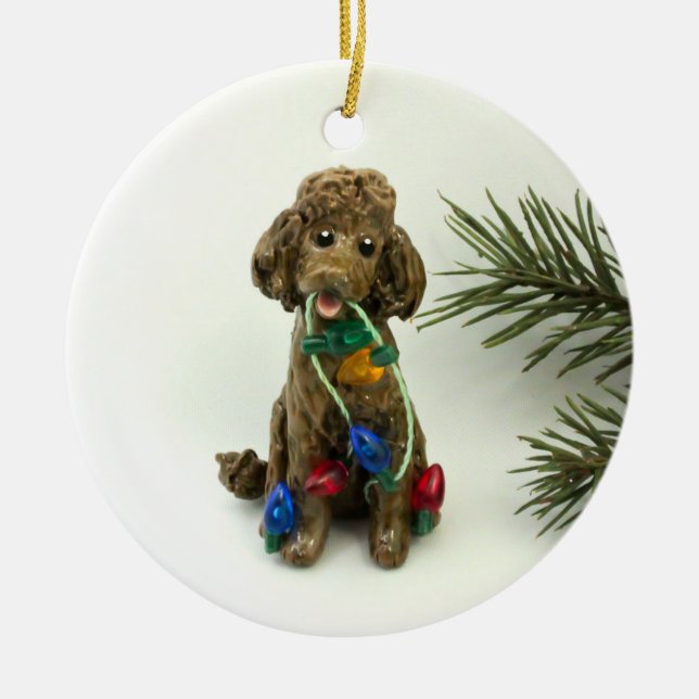 Poodle braune Keramik Ornament (Vorne)