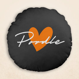 Poodle Chic & Extravagantes Script Grau w/Orange H Rundes Kissen