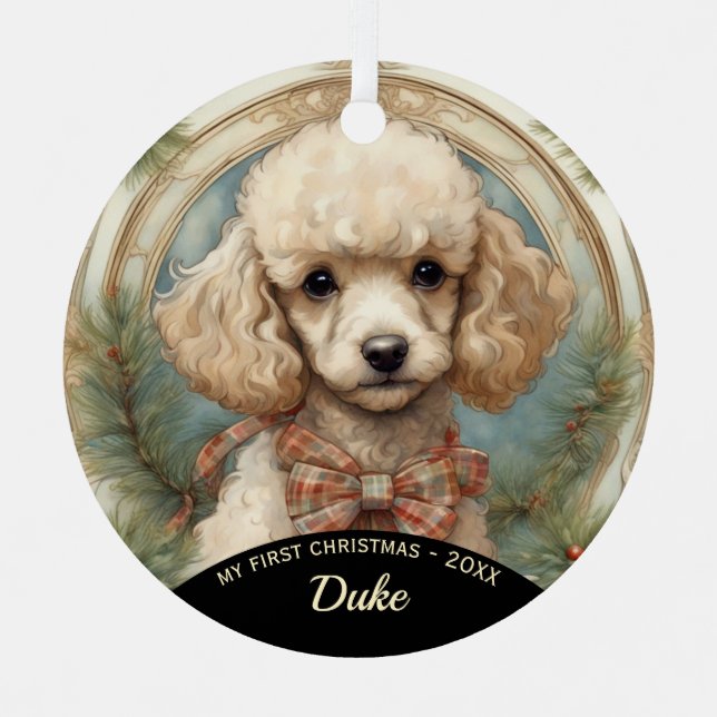 Poodle chiot premier ornement en métal de Noël (Recto)