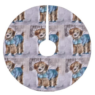 Poodle Christmas Art Polyester Weihnachtsbaumdecke