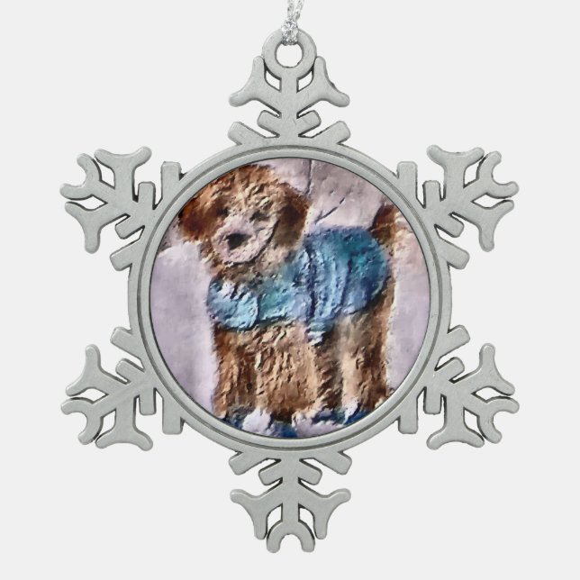 Poodle Christmas Art Schneeflocken Zinn-Ornament (Vorderseite)