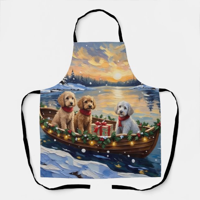 Poodle Christmas Boat Holiday Schürze (Vorderseite)