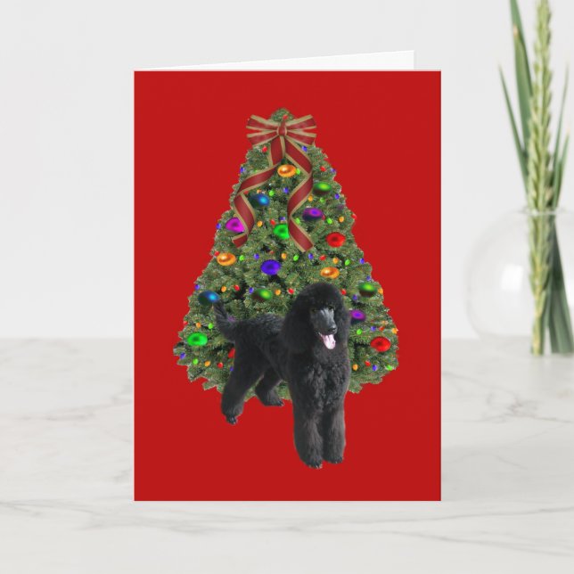 Poodle Christmas Card Tree Feiertagskarte (Vorderseite)