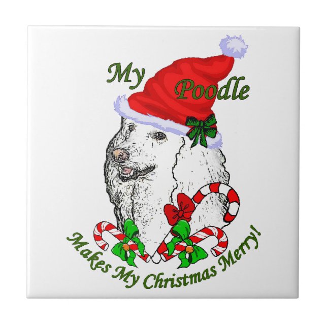 Poodle Christmas froh Fliese (Vorderseite)
