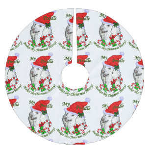 Poodle Christmas froh Polyester Weihnachtsbaumdecke