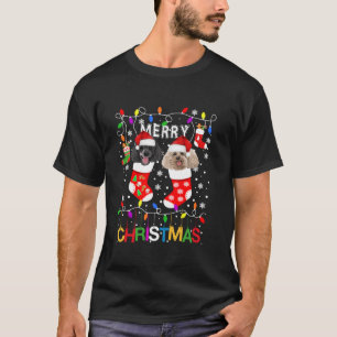 Poodle Christmas Funny Dog in Sock Pajamas Long Sl T-Shirt