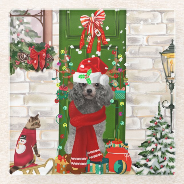 Poodle Christmas Glasuntersetzer (Vorderseite)