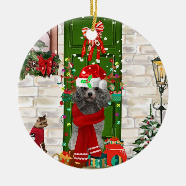 Poodle Christmas Keramik Ornament (Vorne)