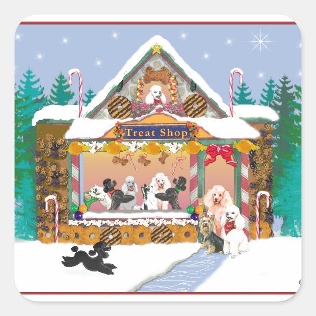 Poodle Christmas Leckerei Shop Quadratischer Aufkleber (Vorderseite)