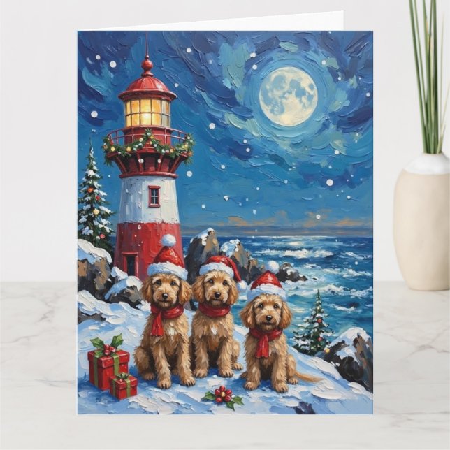Poodle Christmas Lighthouse Holiday Karte (Vorderseite)