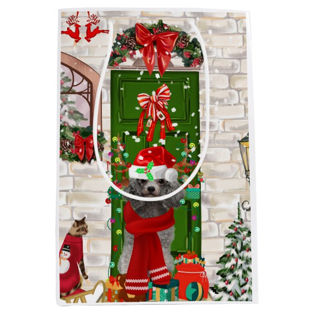 Poodle Christmas Mittlere Geschenktüte (Vorderseite)