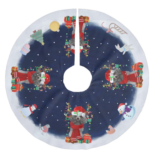 Poodle Christmas Polyester Weihnachtsbaumdecke (Vorderseite)