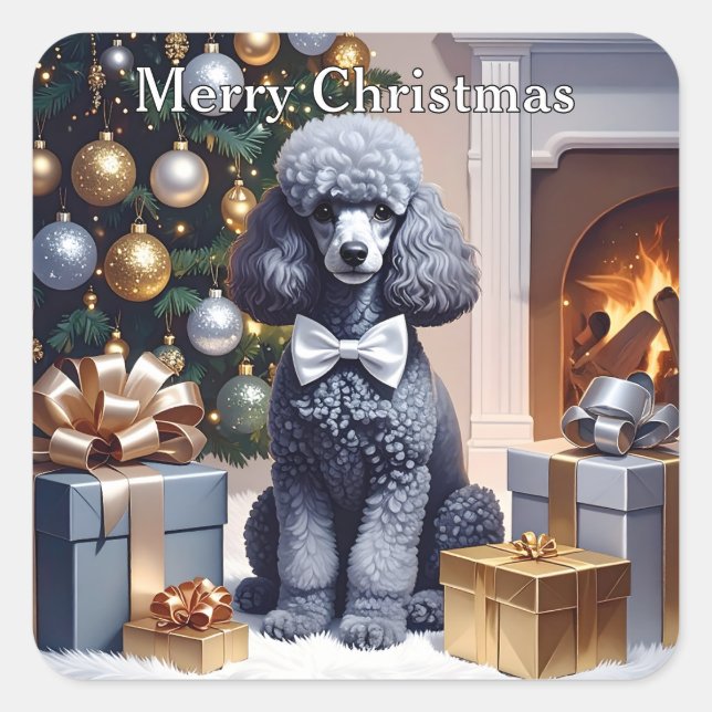 Poodle Christmas Quadratischer Aufkleber (Vorderseite)