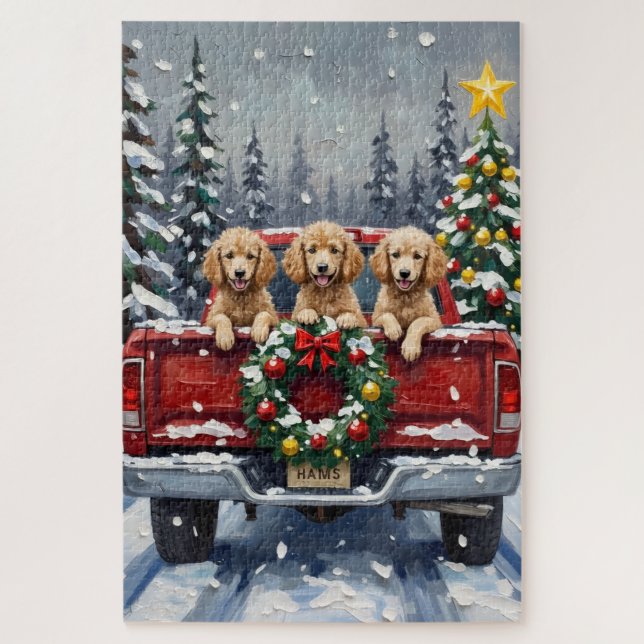 Poodle Christmas Red Truck Holiday (Vertikal)