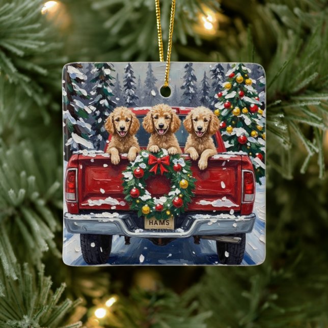 Poodle Christmas Red Truck Holiday Keramikornament (Baum)