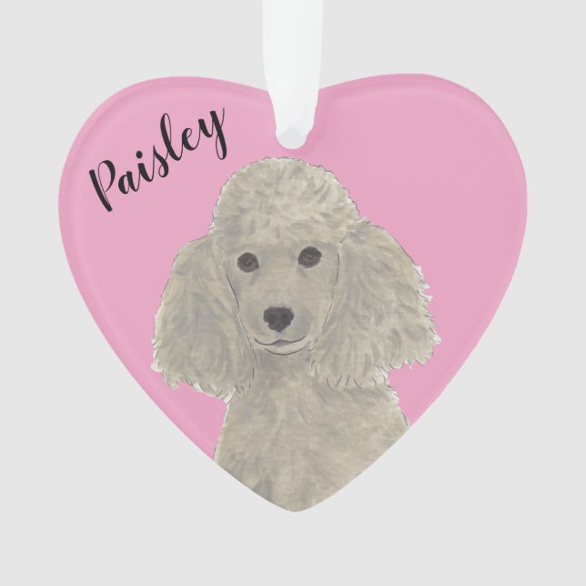 Poodle d'argent gris-coeur rose personnalisé (devant)